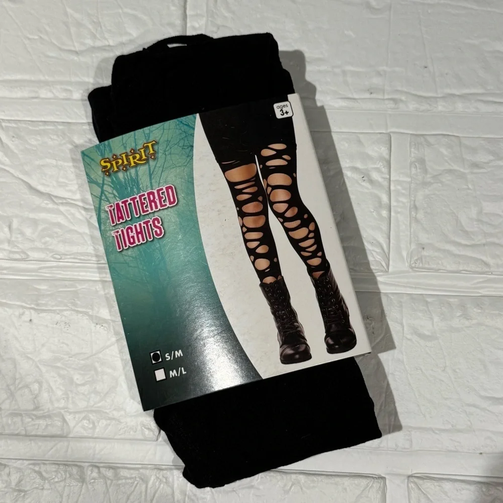 Spirit Black Tattered Tights Kids Size S/M in Blk